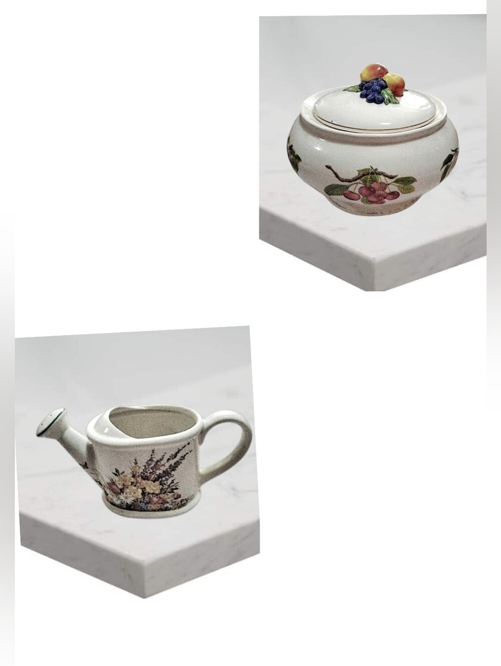 Teleflora Ceramic Watering Can Planter & Covered Bowl Tureen Fruit Floral Set